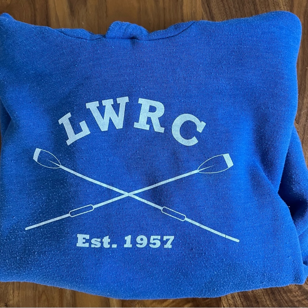 Bella Canvas Rowing Club blue logo hoodie hooded sweatshirt size Large